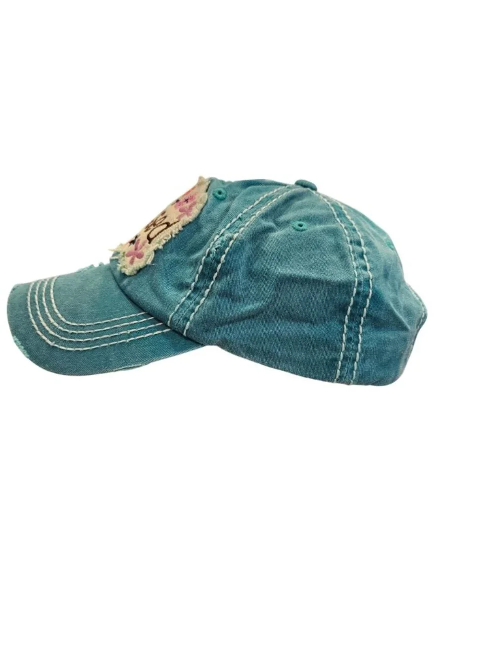 Blessed Embroidered Distressed Turquoise Baseball Cap Adjustable Back Strap